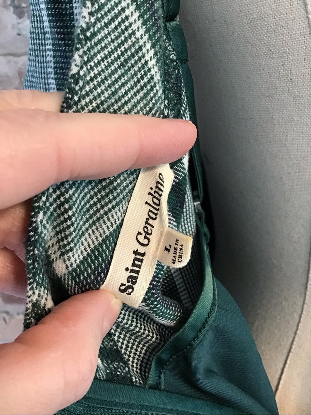 SAINT GERALDINE Women's Fit & Flare Green Navy Plaid Sleeveless Midi Dress L - Picture 6 of 7